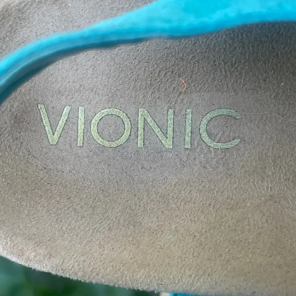 VIONIC Anka Teal Suede Leather Sandal Cork Wedges Size 7